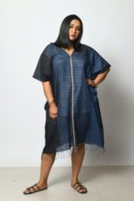 Navy Blue Stripe And Check Kaftan