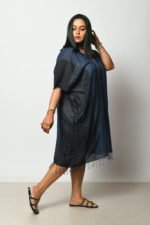 Navy Blue Stripe And Check Kaftan