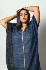 Navy Blue Stripe And Check Kaftan