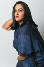Navy Blue Stripe And Check Kaftan