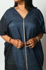 Navy Blue Stripe And Check Kaftan