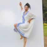 Raya – Pure Linen White and Blue Kaftan