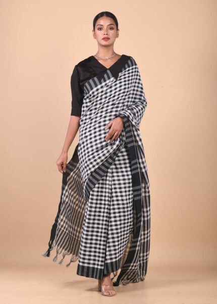Black Gamcha Style Woven Saree