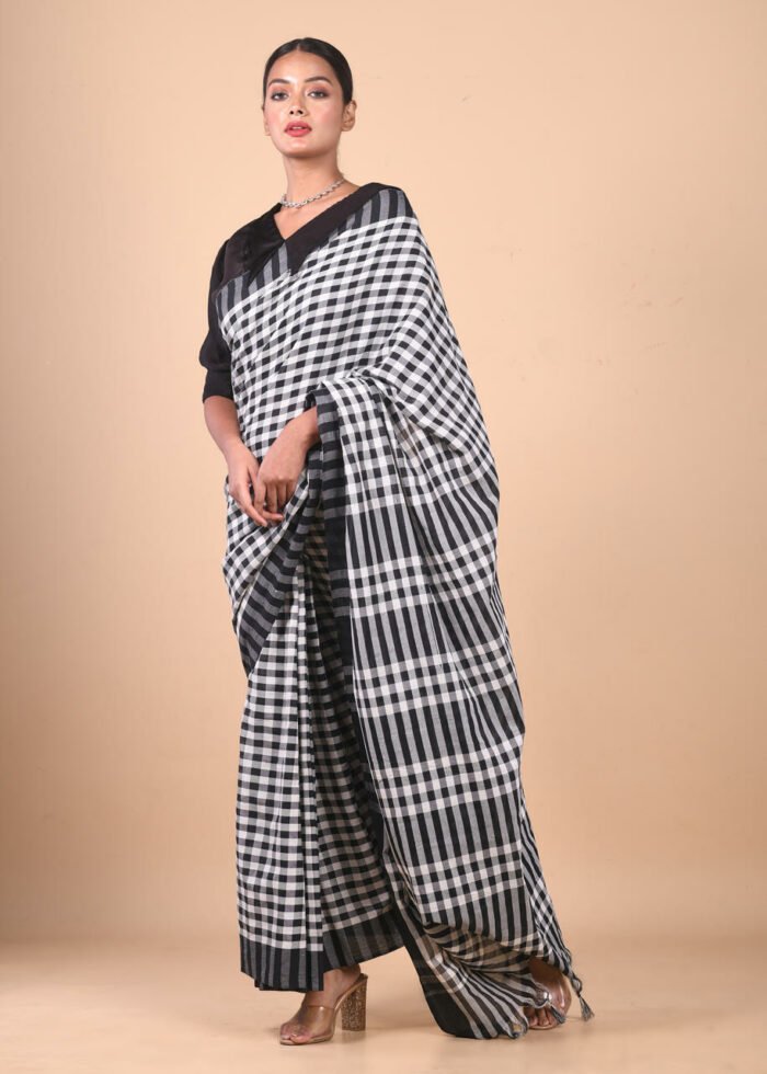 Black Gamcha Style Woven Saree