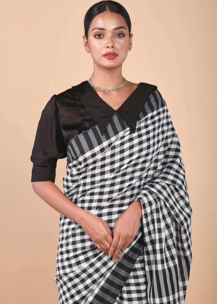 Black Gamcha Style Woven Saree