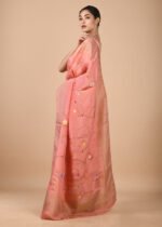 Supple Pink Hand Embroidered Silk Saree