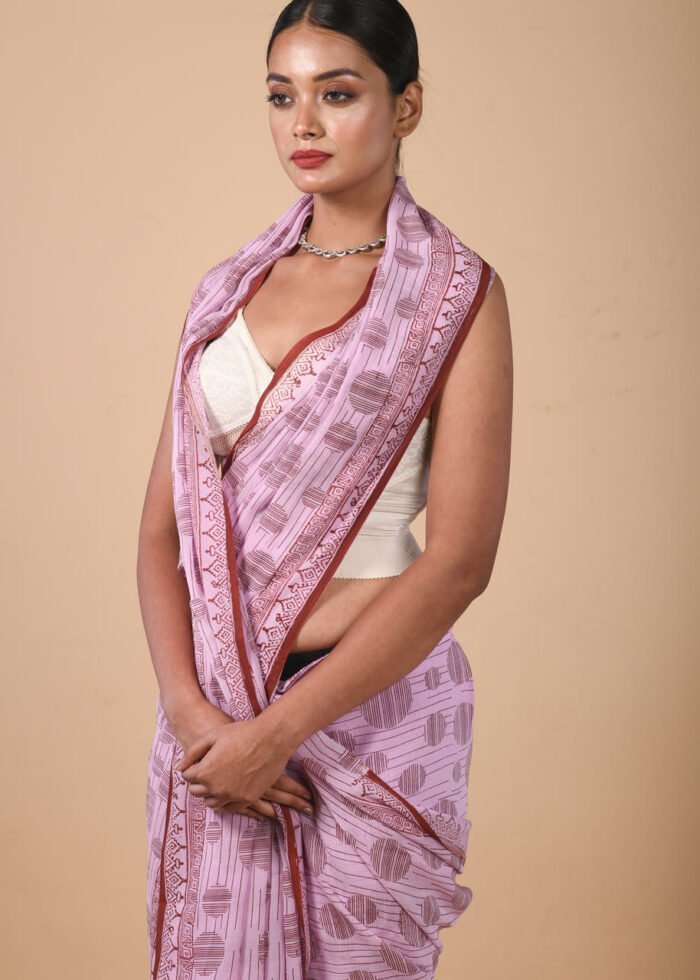 Lilac Printed Chiffon Saree