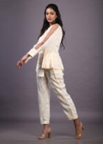 Beige South Silk Co-Ord Cut With Out Sleeve