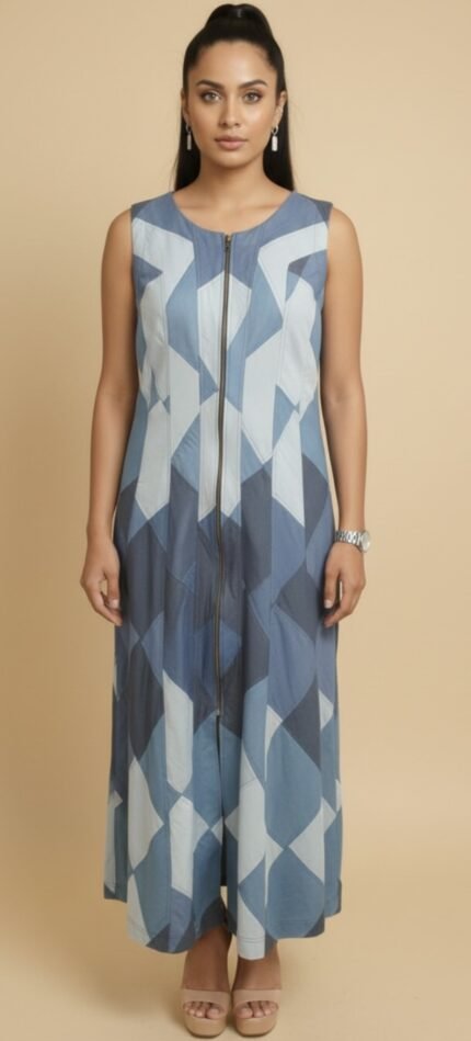 Denim Patch Work Maxi Dress