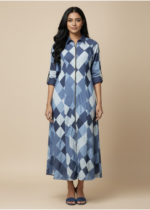 Denim Maxi Dress With Collar